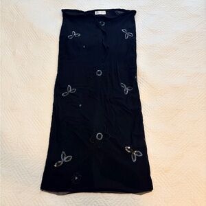 Black sequined Embroidered mesh midi skirt or coverup